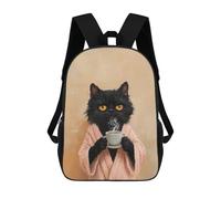 sinyumoney Cozy Cat with Coffee Mug -1 Backpack School Backpack Kids School Bag Large Capacity Kids Backpack for School Rucksack 3D Book Bag Gifts for Kids 17inch