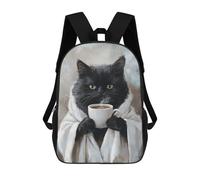sinyumoney Cozy Cat with Coffee Mug -2 School Bags Lightweight Schoolbag Dayback Bookbag College for Boys/Girls/Teenagers 17inch