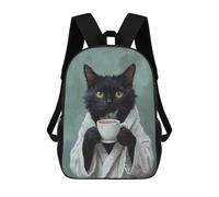 sinyumoney Cozy Cat with Coffee Mug -5 Kids Backpacks,3D Personalized School Bookbags for Boys Girls Large Schoolbags Casual Daypack 17inch