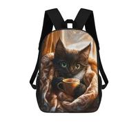 sinyumoney Cozy Cat with Hot Drink Children's Backpack, 3D Printed School Backpack, Backpack for Boys Girls, Adjustable School Bag for Primary School 17inch
