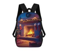 sinyumoney Cozy Christmas Fireplace School Bag Backpack Teen Schoolbag 3D Printing Adjustable Schoolbag Fashion Pocket Bag for Kids Boys Girls Students And Teenagers Fans 17inch