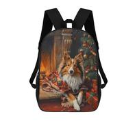 sinyumoney Cozy Christmas Shetland Sheepdog by Fireplace Painting Backpack School Bag Water Resistant School Bag Business Backpack - Perfect for Travel, Work And Daily Use 17inch