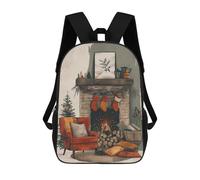 sinyumoney Cozy Fireplace Christmas Scene School Backpack 3D Printed Children's 17inch Backpacks Bag Bookbag for Kids Boy Girl Book Bags Kids School Bag Travel Rucksacks