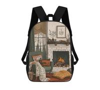 sinyumoney Cozy Fireplace Room Kids Backpack Girls 3D School Bags, Children's Rucksack Toddler Schoolbag,Casual Daypacks Fashion Bookbag Bag 17inch