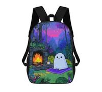 sinyumoney Cozy Ghost by The Fireplace School Bag Backpack Teen Schoolbag 3D Printing Adjustable Schoolbag Fashion Pocket Bag for Kids Boys Girls Students And Teenagers Fans 17inch
