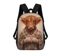 sinyumoney Cozy Highland Cow with Hot Cocoa 3D Printed Kids School Bag Rucksacks Children's School Fashion Casual Back Pack High Capacity Travel Book Bags Backpack for Kids 17inch