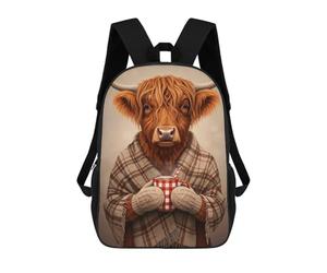 sinyumoney Cozy Highland Cow with Hot Cocoa 3D Printed Kids School Bag Rucksacks Children's School Fashion Casual Back Pack High Capacity Travel Book Bags Backpack for Kids 17inch