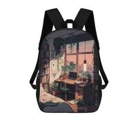 sinyumoney Cozy Home Office Scene 3D Printed Children's School Backpack for Kids Travel Rucksacks Book Bags Kids School Bag 17inch