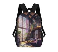 sinyumoney Cozy Library Haven -1 3D Printed Children's School Backpack for Kids High Capacity Travel Rucksacks Book Bags Kids School Bag Back Pack 17inch