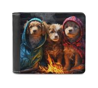sinyumoney Cozy Puppies by The Fire 3D Print PU Leather Wallet Multiple Slots Leather RFID Banknote Compartments Minimalist Style Wallets 11.7cm*9.5cm