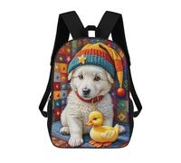 sinyumoney Cozy Puppy with Rubber Duck Rucksack Lightweight Casual Daypack School Backpacks for Teenage Girls Boys Women Men 17inch