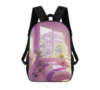 sinyumoney Cozy Purple Room with Plants Kids Backpack,School Backpack Kids School Bag 3D Printed Cartoon Large Capacity Backpack for Kids Boys And Girls 17inch