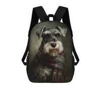 sinyumoney Cozy Schnauzer in Plaid Scarf Kids School Backpack 3D Printed Backpacks Fashion School Bag Rucksacks for Boys Elementary And Middle School Students 17inch