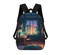 sinyumoney Cozy Study Room with Plants-1 Kids Backpacks Children Bag,Anime Bag,Large Capacity Kids Backpack, 3D Printed Children's,Student Schoolbag,Kids Boys Girls School Bag 17inch
