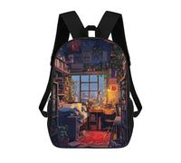 sinyumoney Cozy Study Room with Plants Kids School Backpack 3D Printed Backpacks Fashion School Bag Rucksacks for Boys Elementary And Middle School Students 17inch