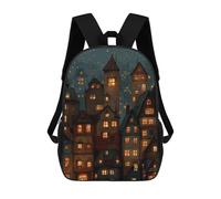 sinyumoney Cozy Village Nightscape 3D Printed 17inch School Bag Children's School Backpack Travel Backpacks Casual Fashion Bag for Kids School Students