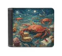 sinyumoney Crab Feast Under Moonlight 3D Print Clutch Purse ID Window Coin Leather RFID Banknote Compartments Fashion Slim Wallets 11.7cm*9.5cm