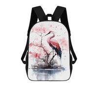 sinyumoney Crane Cherry Blossom Backpack with Pocket 3D Printed Backpacks, Travel Rucksacks Book Bags Kids School Bag 17inch
