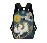 sinyumoney Crane, Fox, And Starry Night Children's School Backpack Fashion Casual 17inch 3D Printed School Bags Boy School Backpack Large Backpack