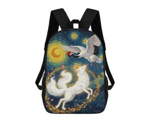 sinyumoney Crane, Fox, And Starry Night Children's School Backpack Fashion Casual 17inch 3D Printed School Bags Boy School Backpack Large Backpack