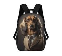 sinyumoney Cream Dachshund Mafia Boss Rucksack Daypacks Business Backpack Water Resistant Bookbag for Girl, Teen Girls 17inch