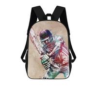 sinyumoney Cricket Player Watercolor Art 3D Printed Children's School Backpack for Kids High Capacity Travel Rucksacks Book Bags Kids School Bag Back Pack 17inch