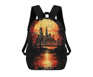 sinyumoney Crimson Metropolis Gothic New York at Sunset Backpack Cartoon Plush Bag, 3D Backpack for Kids School Bag Birthday Gift Idea for Boys And Girls 17inch