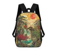 sinyumoney Crimson Sun Sanctuary Retro Art Backpack Kids School Backpack School Bag 3D Printed Fashion School Bag for Boys Elementary And Middle School Student 17inch