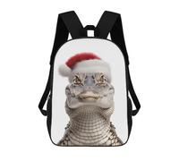 sinyumoney Crocodile Wearing Santa Hat 3D Printed 17inch School Bag Children's School Backpack Travel Backpacks Casual Fashion Bag for Kids School Students