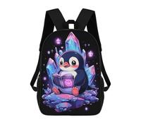 sinyumoney Crystal Penguin Reader Backpack with Pocket 3D Printed Backpacks, Travel Rucksacks Book Bags Kids School Bag 17inch