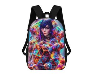 sinyumoney Crystal Woman A Multicolored Portrait Backpack Cartoon Plush Bag, 3D Backpack for Kids School Bag Birthday Gift Idea for Boys And Girls 17inch