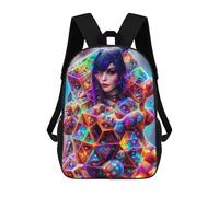 sinyumoney Crystal Woman A Multicolored Portrait Print Children's Backpack School Bag for Adult And Kids Travel Daypack 17inch
