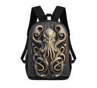 sinyumoney Cthulhu Golden Art Deco Kids School Backpack 17 Inch School Bag 3D Printed School Bag for Boys Elementary And Middle School Students