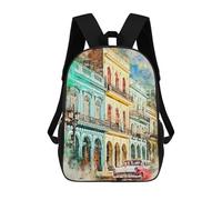 sinyumoney Cuba in Watercolor Backpacks Kids School Backpack Fashion School Bag 3D Printed School Bag for Boys Elementary And Middle School Students 17inch