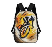 sinyumoney Cubist Cyclist Racing Through Motion Painting Kids School Backpack School Bag 3D Printed School Bag for Boys Elementary And Middle School Students 17inch
