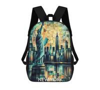 sinyumoney Cubist New York Skyline with Statue of Liberty Children's School Backpack 3D Printed for Kids Travel Rucksacks Book Bags Kids School Bag 17inch