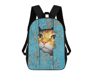 sinyumoney Curious Cat Peeking Through Wooden Plank Backpack School Daypacks Business Backpack Water Resistant Bookbag for Camping Outdoor Adventures And Daily Travel 17inch