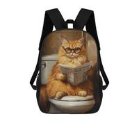 sinyumoney Curious Cat Reading Newspaper on Toilet 3D Printed 17inch Kids School Bag Rucksacks Children's School Fashion Casual Back Pack High Capacity Travel Book Bags