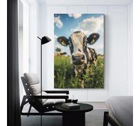 sinyumoney Curious Cow in Field Canvas Wall Art for Living Room Wall Decor Ready to Hang for Bathroom Toilet Decor Modern Wall Art 16x24inch(40x60cm)