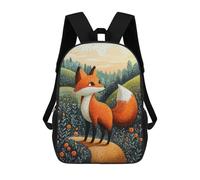 sinyumoney Curious Fox in The Meadow - Naïf Whimsical Wildlife Art School Bags Rucksack Casual Daypacks School Work Travel Bag for Men, Women & Teenage Boys 17inch