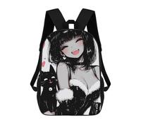 sinyumoney Cute Anime Cat Girl And Black Cat Backpack School Rucksack Casual Daypacks School Work Travel Bag for Boys/Girls/Teenagers 17inch