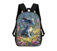 sinyumoney Cute Baby Dragon in Flower Field Children's Backpack, 3D Printed School Backpack, Backpack for Boys Girls, Adjustable School Bag for Primary School 17inch