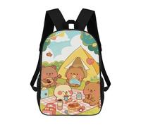 sinyumoney Cute Bear Camping Picnic Children's Backpack, 3D Printed School Backpack, Backpack for Boys Girls, Adjustable School Bag for Primary School 17inch
