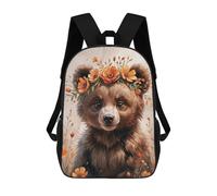 sinyumoney Cute Bear Cub with Flower Crown Watercolor Backpack School Bag Backpack For Girls Boys Backpacks Large Capacity Kids Backpack Lightweight School Bags For Kids Students 17inch