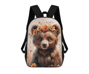 sinyumoney Cute Bear Cub with Flower Crown Watercolor Backpack School Bag Backpack For Girls Boys Backpacks Large Capacity Kids Backpack Lightweight School Bags For Kids Students 17inch