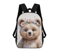 sinyumoney Cute Bear with Flowers Watercolor Backpack School Bag Lightweight Airport College Students Back Pack for Men/Women 17inch