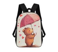 sinyumoney Cute Bear with Umbrella And Hearts 3D Printed 17 Inch School Backpack Casual Children's Backpacks 3D Printed for Boys Elementary And Middle