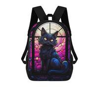 sinyumoney Cute Black Cat Stained Gla Backpack School Bag Lightweight Airport College Students Back Pack for Men/Women 17inch