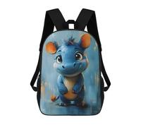 sinyumoney Cute Blue Rhinoceros 3D Printed Children's School Backpack for Kids High Capacity Travel Rucksacks Book Bags Kids School Bag Back Pack 17inch