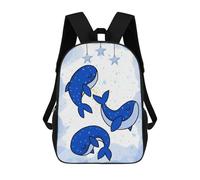 sinyumoney Cute Blue Whales with Stars Illustration Rucksack Fashion Stationery Backpack Waterproof Casual Daypacks for Teenage Girls Boys Women Men 17inch